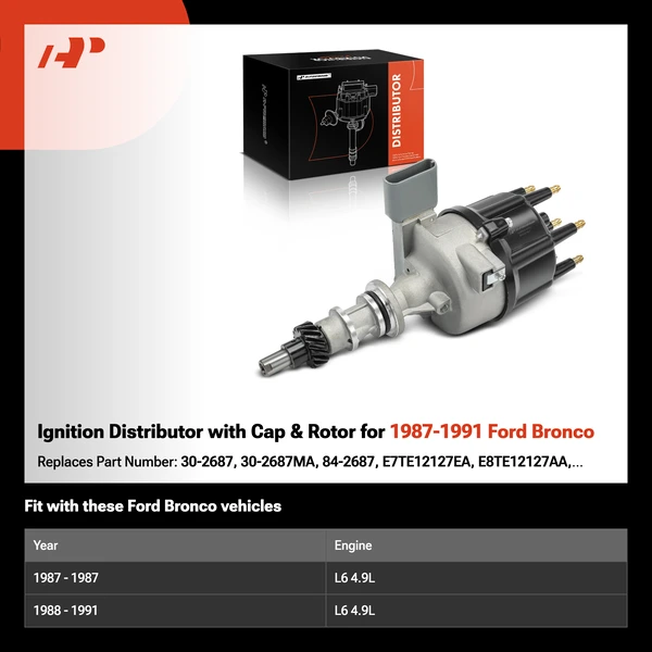 Ignition Distributor with Cap & Rotor for 1987-1991 Ford Bronco