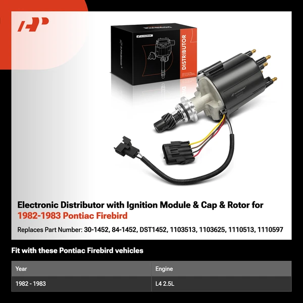 Electronic Distributor with Ignition Module & Cap & Rotor for 1982-1983 Pontiac Firebird