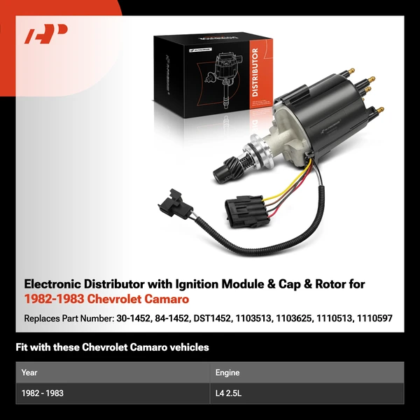 Electronic Distributor with Ignition Module & Cap & Rotor for 1982-1983 Chevrolet Camaro