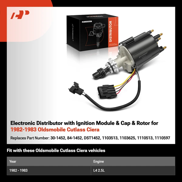 Electronic Distributor with Ignition Module & Cap & Rotor for 1982-1983 Oldsmobile Cutlass Ciera