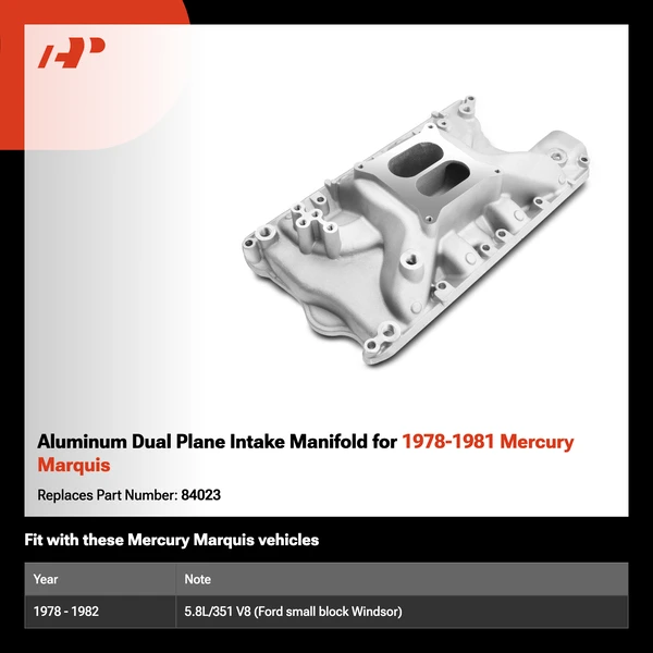 Aluminum Dual Plane Intake Manifold for 1978-1981 Mercury Marquis