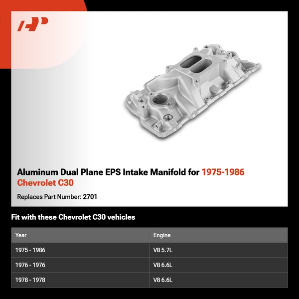Aluminum Dual Plane EPS Intake Manifold for 1975-1986 Chevrolet C30