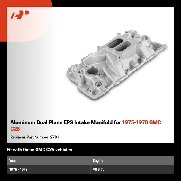 Aluminum Dual Plane EPS Intake Manifold for 1975-1978 GMC C25