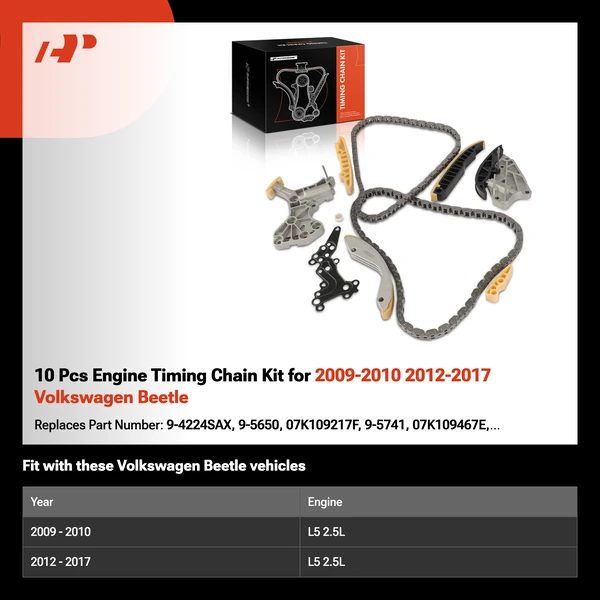 10 Pcs Engine Timing Chain Kit for 2009-2010 2012-2017 Volkswagen Beetle