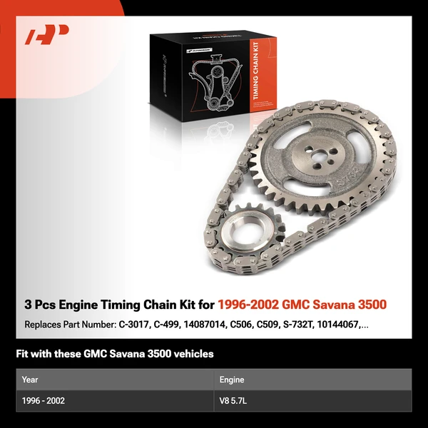 3 Pcs Engine Timing Chain Kit for 1996-2002 GMC Savana 3500