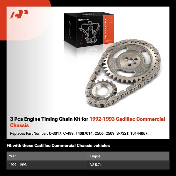 3 Pcs Engine Timing Chain Kit for 1992-1993 Cadillac Commercial Chassis