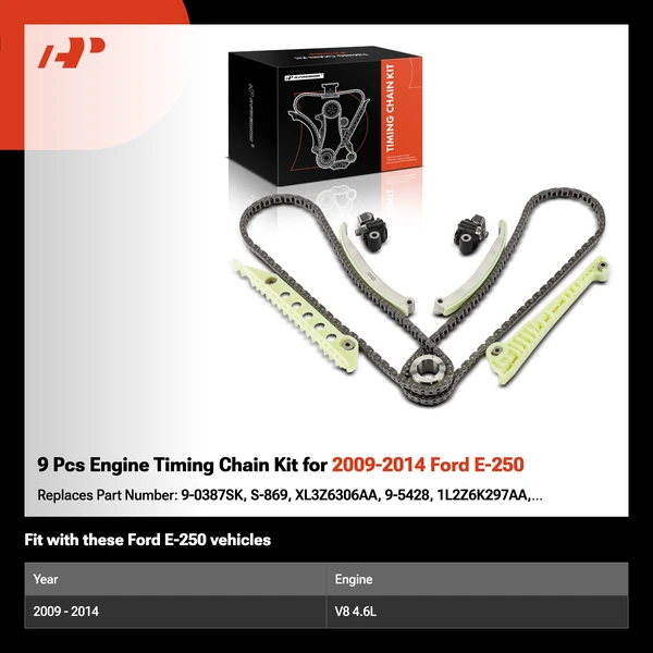 9 Pcs Engine Timing Chain Kit for 2009-2014 Ford E-250