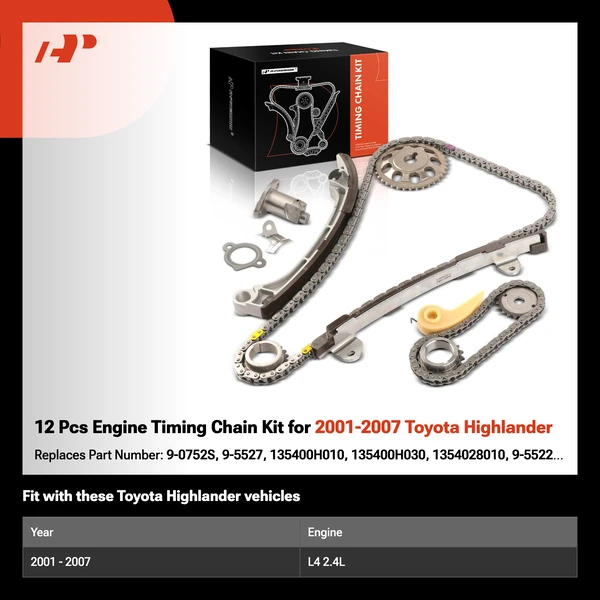 12 Pcs Engine Timing Chain Kit for 2001-2007 Toyota Highlander