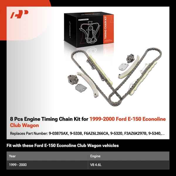 8 Pcs Engine Timing Chain Kit for 1999-2000 Ford E-150 Econoline Club Wagon