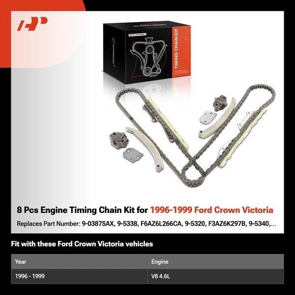 8 Pcs Engine Timing Chain Kit for 1996-1999 Ford Crown Victoria