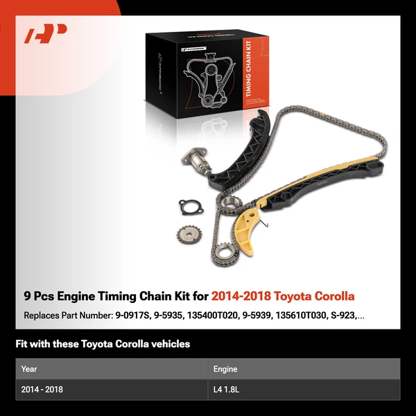 9 Pcs Engine Timing Chain Kit for 2014-2018 Toyota Corolla