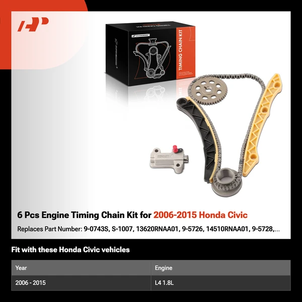 6 Pcs Engine Timing Chain Kit for 2006-2015 Honda Civic