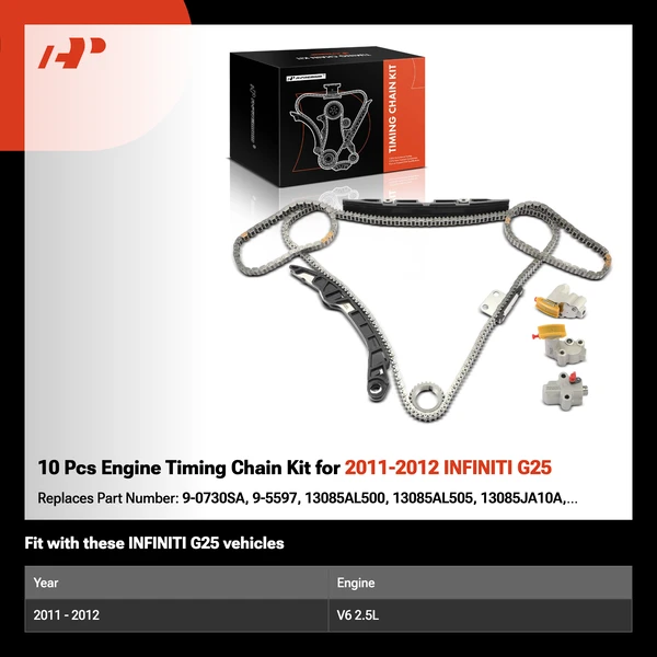 10 Pcs Engine Timing Chain Kit for 2011-2012 INFINITI G25