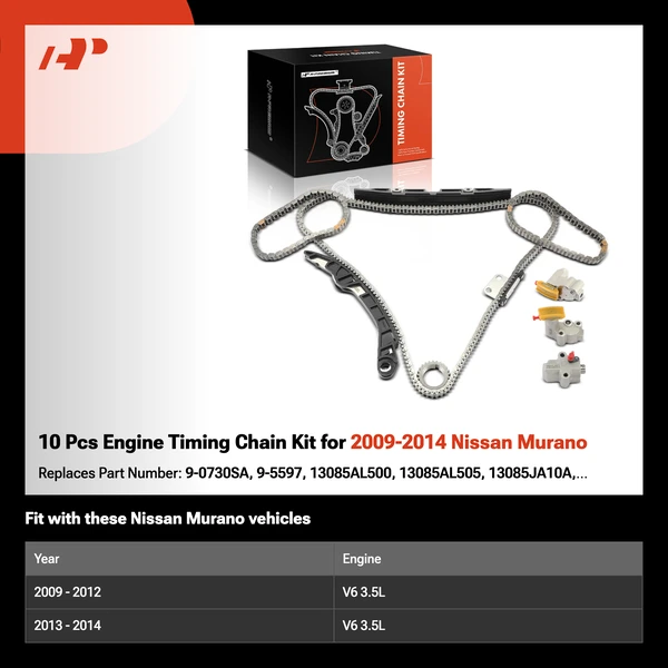 10 Pcs Engine Timing Chain Kit for 2009-2014 Nissan Murano