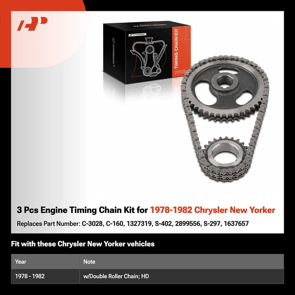 3 Pcs Engine Timing Chain Kit for 1978-1982 Chrysler New Yorker