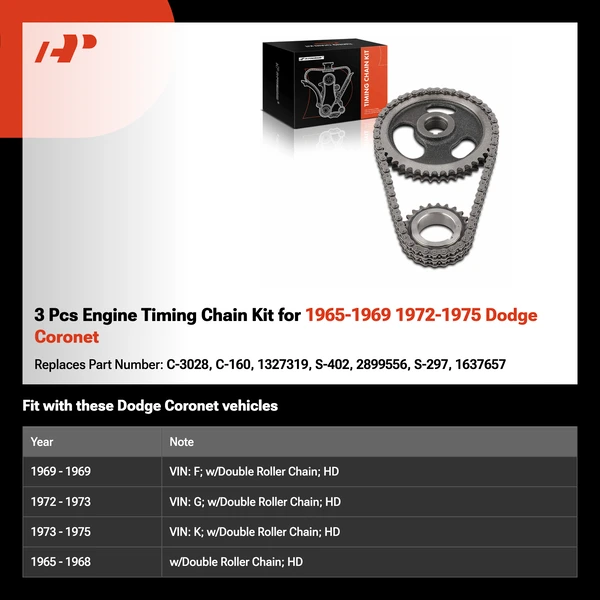 3 Pcs Engine Timing Chain Kit for 1965-1969 1972-1975 Dodge Coronet