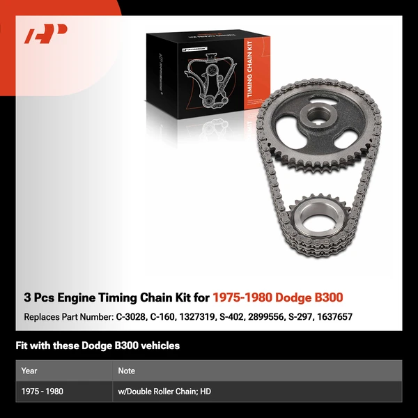 3 Pcs Engine Timing Chain Kit for 1975-1980 Dodge B300