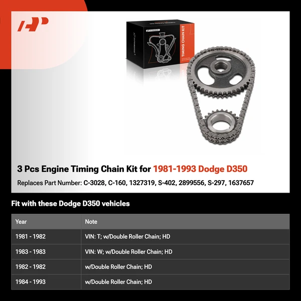 3 Pcs Engine Timing Chain Kit for 1981-1993 Dodge D350