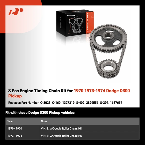 3 Pcs Engine Timing Chain Kit for 1970 1973-1974 Dodge D300 Pickup