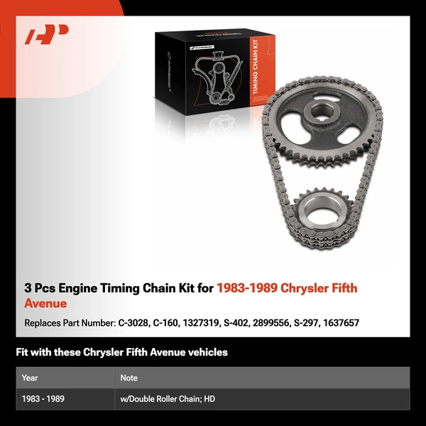 3 Pcs Engine Timing Chain Kit for 1983-1989 Chrysler Fifth Avenue