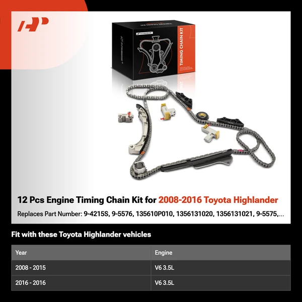 12 Pcs Engine Timing Chain Kit for 2008-2016 Toyota Highlander
