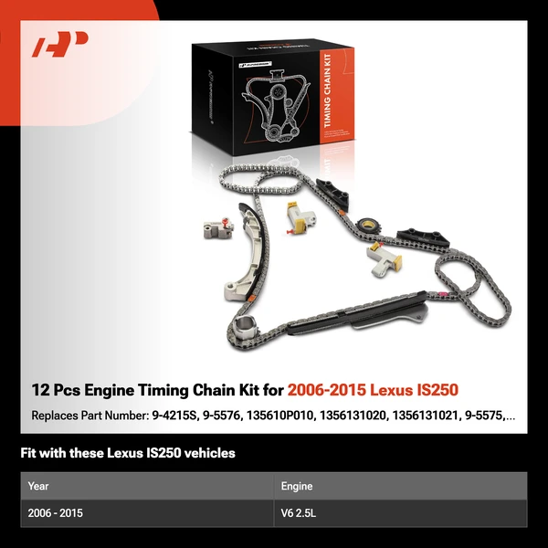 12 Pcs Engine Timing Chain Kit for 2006-2015 Lexus IS250