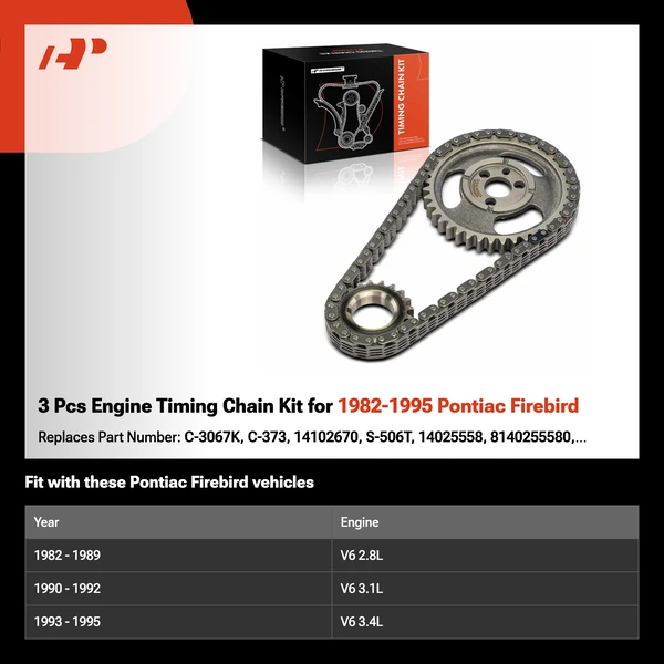 3 Pcs Engine Timing Chain Kit for 1982-1995 Pontiac Firebird