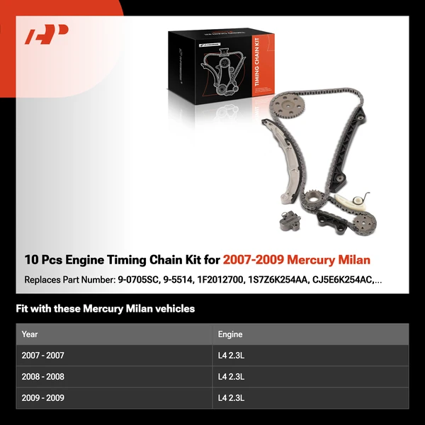 10 Pcs Engine Timing Chain Kit for 2007-2009 Mercury Milan