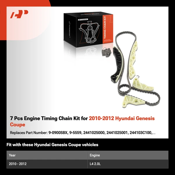 7 Pcs Engine Timing Chain Kit for 2010-2012 Hyundai Genesis Coupe
