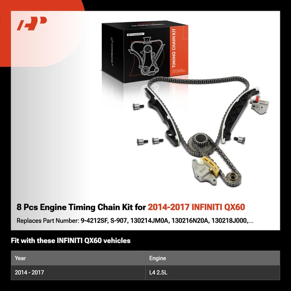 8 Pcs Engine Timing Chain Kit for 2014-2017 INFINITI QX60