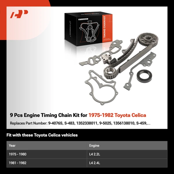 9 Pcs Engine Timing Chain Kit for 1975-1982 Toyota Celica