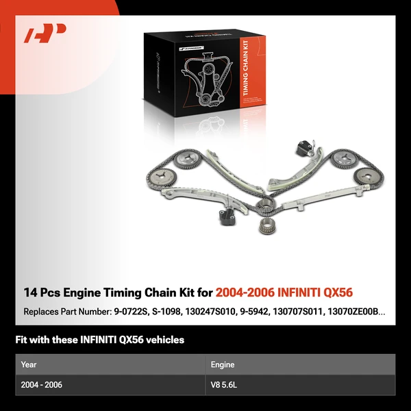 14 Pcs Engine Timing Chain Kit for 2004-2006 INFINITI QX56