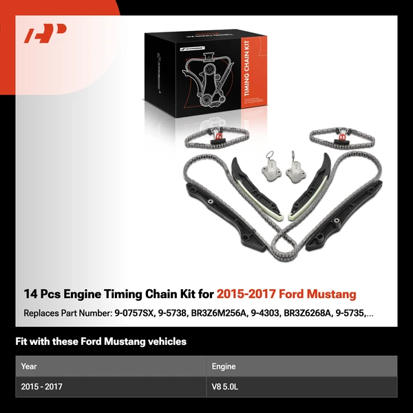 14 Pcs Engine Timing Chain Kit for 2015-2017 Ford Mustang