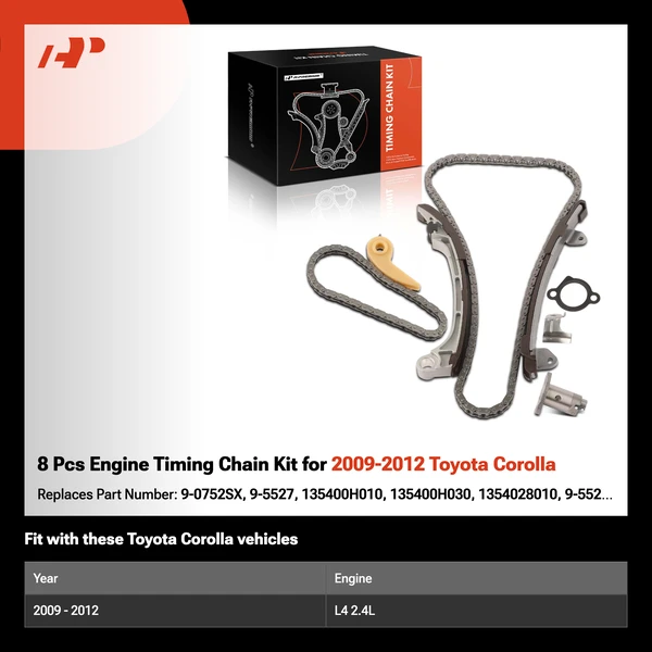 8 Pcs Engine Timing Chain Kit for 2009-2012 Toyota Corolla