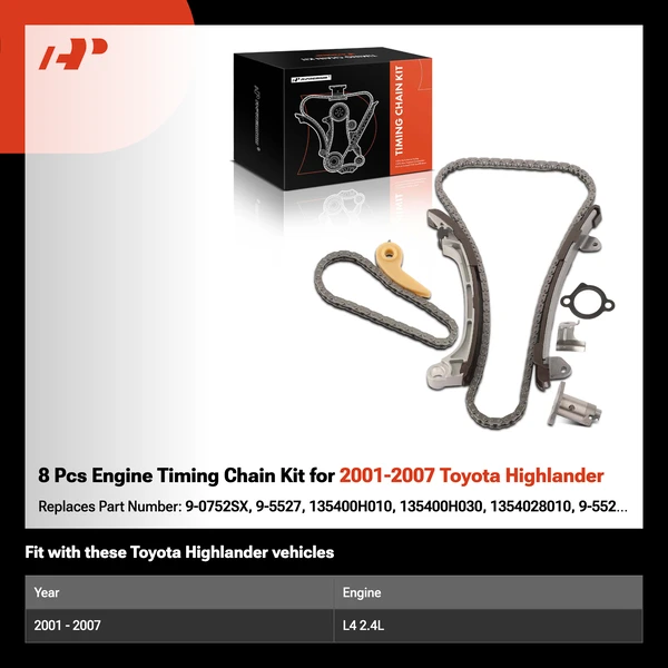8 Pcs Engine Timing Chain Kit for 2001-2007 Toyota Highlander
