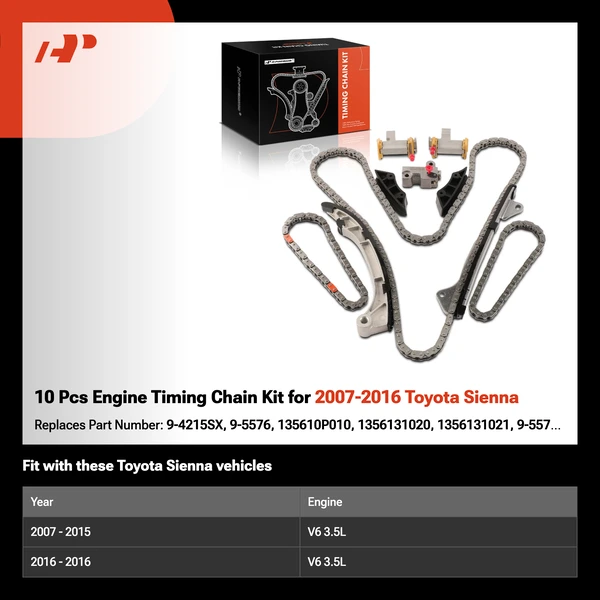 10 Pcs Engine Timing Chain Kit for 2007-2016 Toyota Sienna