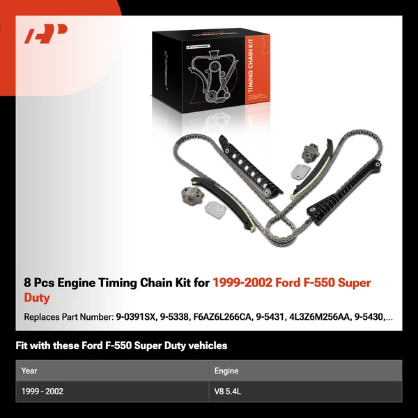 8 Pcs Engine Timing Chain Kit for 1999-2002 Ford F-550 Super Duty
