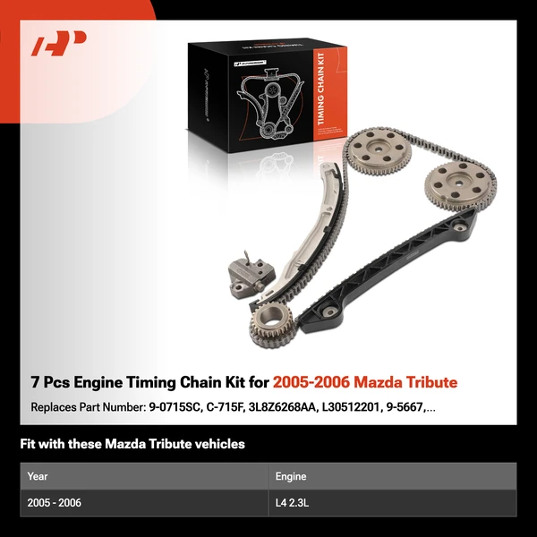 7 Pcs Engine Timing Chain Kit for 2005-2006 Mazda Tribute