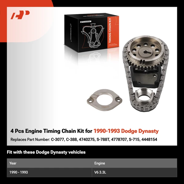 4 Pcs Engine Timing Chain Kit for 1990-1993 Dodge Dynasty