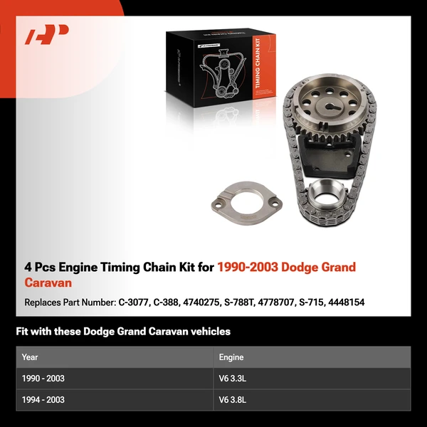 4 Pcs Engine Timing Chain Kit for 1990-2003 Dodge Grand Caravan