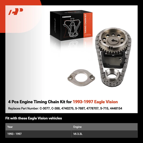4 Pcs Engine Timing Chain Kit for 1993-1997 Eagle Vision