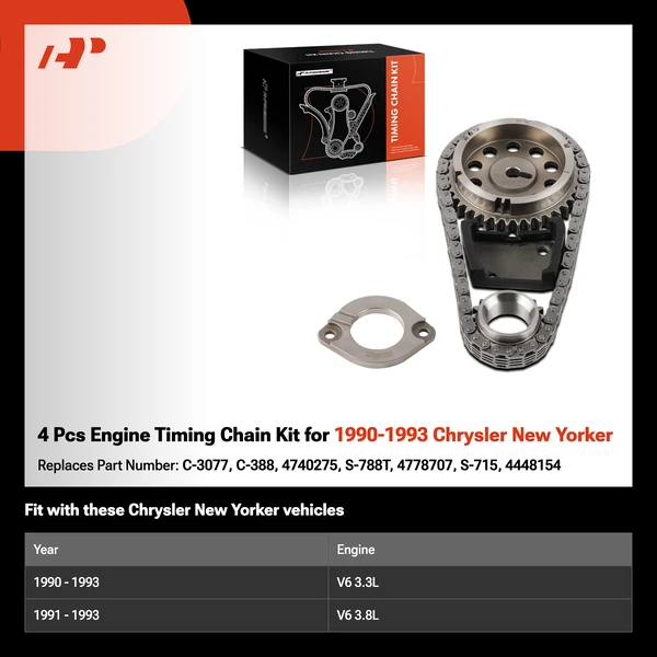 4 Pcs Engine Timing Chain Kit for 1990-1993 Chrysler New Yorker