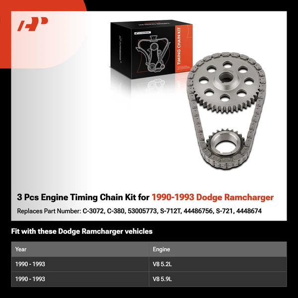 3 Pcs Engine Timing Chain Kit for 1990-1993 Dodge Ramcharger