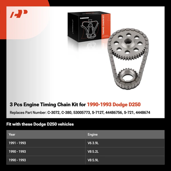 3 Pcs Engine Timing Chain Kit for 1990-1993 Dodge D250