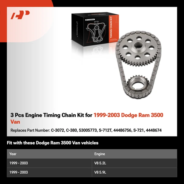 3 Pcs Engine Timing Chain Kit for 1999-2003 Dodge Ram 3500 Van
