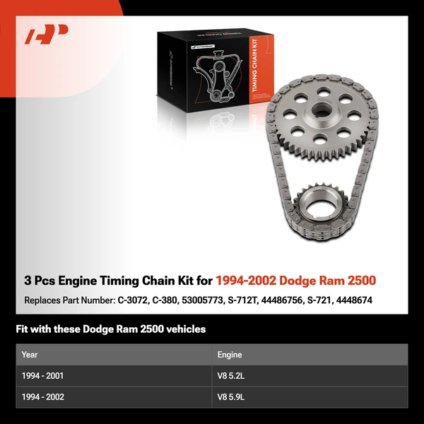 3 Pcs Engine Timing Chain Kit for 1994-2002 Dodge Ram 2500