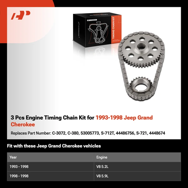 3 Pcs Engine Timing Chain Kit for 1993-1998 Jeep Grand Cherokee
