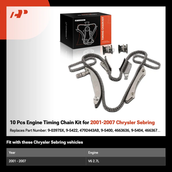 10 Pcs Engine Timing Chain Kit for 2001-2007 Chrysler Sebring