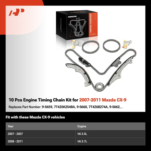 10 Pcs Engine Timing Chain Kit for 2007-2011 Mazda CX-9