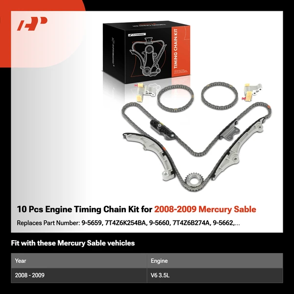 10 Pcs Engine Timing Chain Kit for 2008-2009 Mercury Sable